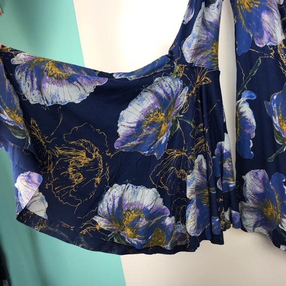 Free People | New Navy Floral Flare Bell Sleeve - Picture 6 of 7